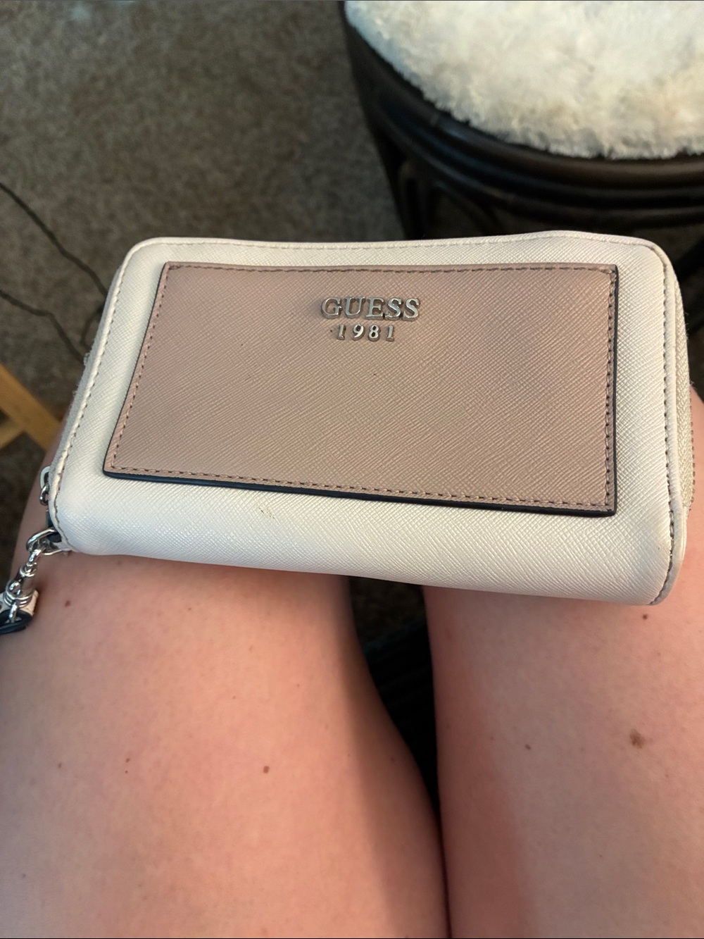 Women's White and Taupe Zip Wallet